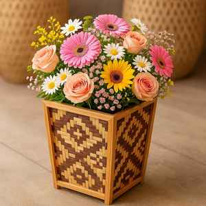 Maceta Cuadrada de Bambú Tejida y Tallada a Mano |   Soporte Ecológico para Plantas de Interior Colgantes |   Biodegradable |   Tamaño Personalizado - Product Image 2