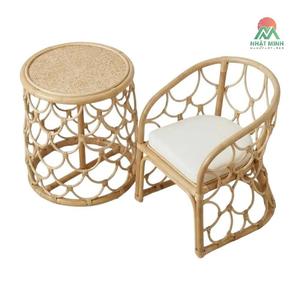 Conjunto de mesa y silla de ratán para niños Nhat Minh, estilo tropical redondo, muebles ecológicos para exteriores, diseño de respaldo sólido - Product Image 2