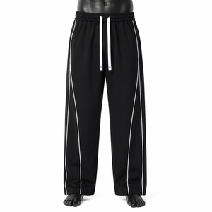 Pantalon de jogging ample en toile pour homme avec rayures latérales blanches, taille élastique, style décontracté streetwear, coupe baggy – Vente en gros - Product Image 1