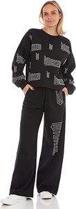 Wicked <b>Women</b>’s, Ladies & Juniors <b>Black</b> 2-Piece Cropped Sweatshirt & Wide-Leg Jogger <b>Set</b> with Iridescent Rhinestones - Product Image 5