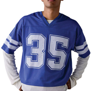 Maillot de football américain personnalisé de qualité supérieure en maille bleue pour hommes, respirant, en polyester, col en V, uniforme d'équipe, manches courtes, t-shirt athlétique OEM - Product Image 2