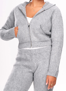 เสื้อฮู้ดขนแพะโมแฮร์ OEM ผู้ผลิตเสื้อคาร์ดิแกนแบบกำหนดเอง ขายส่งเสื้อฮู้ดขนแพะโมแฮร์ผู้ชาย เสื้อกันหนาวแบบมีซิป เสื้อฮู้ดถักทรงโอเวอร์ไซส์ - Product Image 5