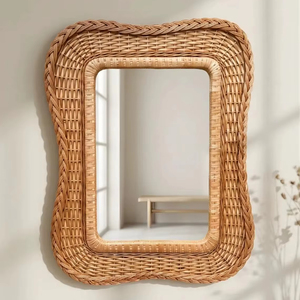 Stylish Rattan <b>Frame</b> Mirror Perfect For Bathroom Vanity And Dressing Area Enhances Warm Interior Styling Handwoven From India - Product Image 1
