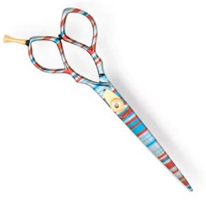 Ciseaux de coiffure professionnels en acier inoxydable, lame tranchante, manche long, pour droitiers, design rayé coloré - Product Image 2