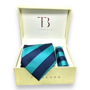 Custom Teal Blue Stripe Tie Combo Diseño floral Producto de poliéster con logotipo personalizado - Product Image 2