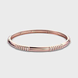 IGI Certified Lab Grown Round Diamond Ribbed Designer <b>Bangle</b> <b>Bracelet</b> in 9K Yellow / White / Rose Gold - Product Image 5