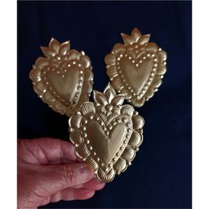 Décoration Murale Cœur Sacré Doré en Métal, Ex Voto, Flamme Scintillante, Cœur Floral, Ornement d'Autel Catholique Vintage, Vente en Gros - Product Image 3