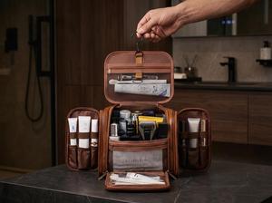 Genuine Leather <b>Toiletry</b> <b>Bag</b> Mens Dopp Kit Shaving Wash <b>Bag</b> Travel Cosmetic Pouch <b>Large</b> Organizer Custom Logo TYG-0134 - Product Image 5