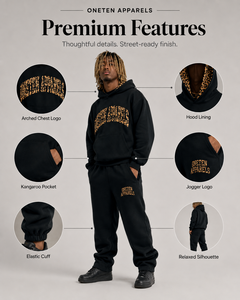 Ensemble sweat à capuche et jogging pour homme, noir, avec logo léopard, manches longues, coupe classique, streetwear, pour l'automne, délavé à l'acide, léger - Product Image 3