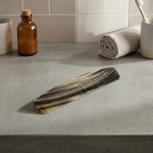 Peigne à cheveux et à barbe artisanal en corne naturelle, antistatique, de poche, à dents larges et fines - Product Image 2