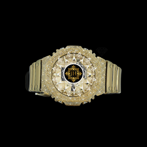 Gold Bezel Sapphire Crystal VVS Moissanite Diamond Round <b>Watch</b> Unisex Luxury Classic Antique Business Hip-Hop Style Steel Case - Product Image 4