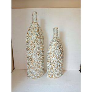 Elegant Metal Floor <b>Vase</b> Antique Gold White Finish Tall Flower <b>Vase</b> <b>Set</b> Artisanal Handmade Decorative <b>Vases</b> for Living Room <b>Vase</b> - Product Image 1