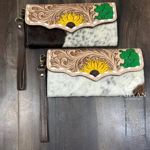 High Quality Hand Tooled Genuine Cowhide Leather Long Wallet Female <b>Purse</b> Vintage <b>Rfid</b> Blocking Card Holder Clutch for Women - Product Image 1