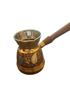 Cafetera Turca de Latón Grabada a Mano con Esmalte de Color Paisley, Cezve Ibrik con Asa de Madera, Teteras Decorativas con Patrón Floral - Product Image 2