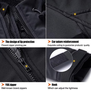 Veste softshell à capuche pour homme, poche à rabat, doublure en polaire, coupe-vent, résistante à l'eau, veste utilitaire, gris noir, OEM personnalisé - Product Image 5