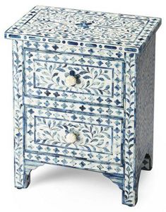 Mesa de Noche de Madera Hecha a Mano con Cajones Laterales y Incrustaciones de Hueso Premium, con Trabajo de Incrustación Detallado para Dormitorio - Product Image 5