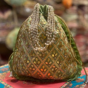Stylish Women's Bohemian Cotton Lightweight Handcrafted Potli Bag with <b>Pearl</b> Decoration Designer Gift <b>Handbag</b> Bags For Favors - Product Image 3