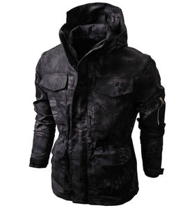 Veste de chasse imperméable respirante de haute qualité en softshell avec fermeture éclair, capuche et motif camouflage pour hommes - Product Image 1