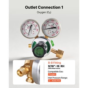 Juego de Reguladores de Oxígeno y Acetileno - Manómetros de Gas para Soldadura de 0-4000 PSI y 0-400 PSI, Entrada CGA 540/CGA 510, Acero - Product Image 3