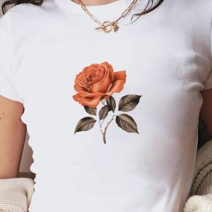 Camiseta corta moda mujer rosa naranja detallada - Product Image 1