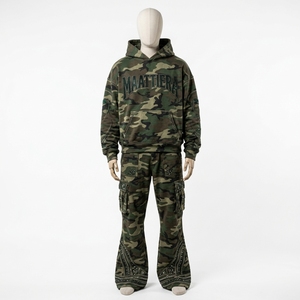 Mens Camouflage Hoodie Cargo Tracksuit Rhinestone <b>Embroidery</b> Custom Streetwear Sportswear Matching <b>Set</b> - Product Image 1