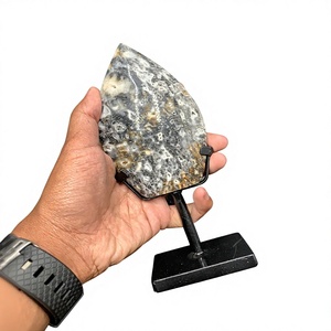 Zebra Jasper Flame Sculpture Black White Pattern <b>Stone</b> Iron Stand Cabochon Style Custom Size 12.5-15 cm Available - Product Image 5