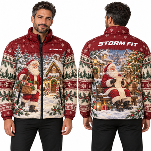 Men's Christmas <b>Santa</b> Snowmobile Puffer Jacket Sublimation Print Winter Coat <b>Stand</b> Collar Zipper Windproof - Product Image 5
