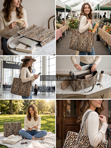 Handmade Leopard Print Quilted Cotton Tote <b>Bag</b> Large Capacity Jaipur Hand Block Printed Women Shoulder <b>Bag</b> for Travel <b>Work</b> - Product Image 3