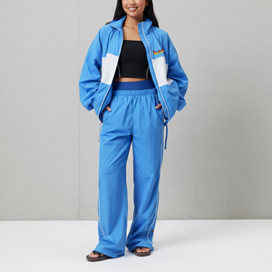 OEM/ODM custom screen printed logo 2 tone women's tracksuit 100% nylon Streetwear baggy fit 2 tone hip hop ladies 2 piece <b>set</b> - Product Image 3