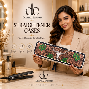 Heat Resistant Hair Straightener Case Hand Tooled <b>Leather</b> New Designer Hair On Hide Perfect Organizer for Hair <b>Tools</b> - Product Image 6