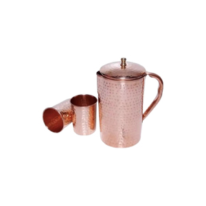 Ensemble de carafe en cuivre martelé 100% pur, artisanal, avec 2 gobelets, bienfaits ayurvédiques traditionnels pour la santé, pichet à eau pour le bien-être - Product Image 2
