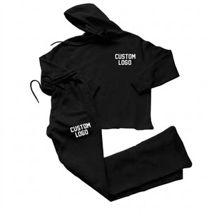 Conjunto de Sudadera con Capucha Corta y Pantalones Acampanados de Invierno Personalizados al por Mayor para Hombre - Chándal 100% Algodón Polar Cortavientos Transpirable - Product Image 1