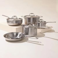 Ensemble de casseroles de luxe en acier inoxydable poli, fond composite triple épaisseur, compatible gaz et induction, revêtement durable en acier inoxydable