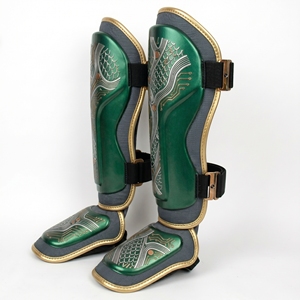 Protège-tibias en PU 2026 avec garniture dorée et fermeture auto-agrippante élastique pour la boxe – Équipement de protection léger unisexe pour adultes - Product Image 5