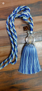 Sujetador de Cortina de Cuerda Trenzada Azul y Blanca con Bola de Cristal y Borla, Accesorio Decorativo - Product Image 4