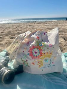 Bolso Tote Bordado con Limones y Cuentas para Mujer, Diseño de Frutas, Lona, Bolso de Hombro para Playa de Verano - Product Image 2