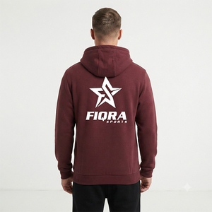 Custom Logo Men's Maroon Full <b>Zip</b> Hoodie Metal Eyelet Drawstring Fleece Sweatshirt Wholesale OEM Manufacturer of Sports Hoodie - Product Image 2