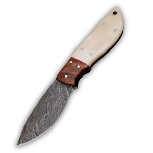 Custom Handmade Damascus Steel Drop Point Straight Edge Skinning <b>Knife</b> with Rosewood & <b>Bone</b> <b>Handle</b> 6-inch - Product Image 1