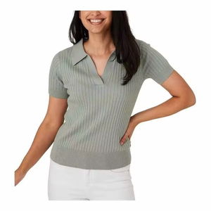 Polo de Punto Verde Claro para Mujer, Manga Corta, Color Sólido, Corte Regular Informal, 100% Algodón, Venta al Por Mayor OEM - Product Image 1
