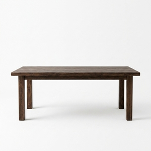 Table à manger rectangulaire en teck massif, finition brun noyer foncé, mobilier de cuisine moderne minimaliste, grand ensemble de table de cuisine - Product Image 1