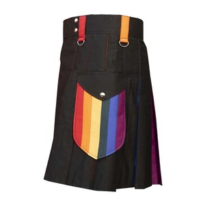 Women's Black Cotton Kilt Colorblock Design With Rainbow Pockets Regular Fit For Adults - Product Image 6