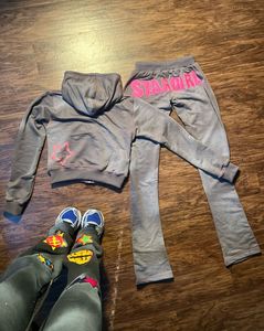 Conjunto Deportivo Gris con Capucha para Mujer Stargirl, Sudadera Casual con Cierre y Bolsillos Delanteros, Pantalones, Ropa de Otoño - Product Image 4