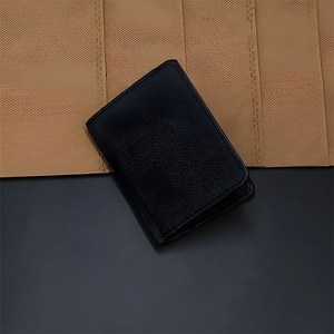 Black Textured Leather <b>Card</b> <b>Holder</b> <b>Wallet</b> Bifold Design For Men Multi Slot Office Business Functional Practical Pocket Purse - Product Image 1