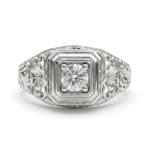 Anillo de Diamante Cultivado en Laboratorio en Oro Blanco de 10K |   Anillo de Compromiso Floral - Product Image 1