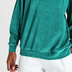 High Demand Custom Men Green <b>Velour</b> Crewneck <b>Sweatshirt</b> Oversized Velvet Drop Shoulder Blank Pullover Casual Autumn Wear - Product Image 5