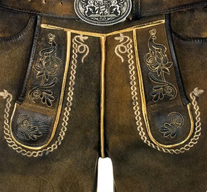 Shorts traditionnels bavarois en cuir véritable pour homme, broderie florale, coupe classique, marron - Product Image 6