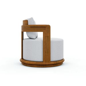 Fauteuil lounge élégant et minimaliste avec structure en teck massif et coussins blancs moelleux - Product Image 2