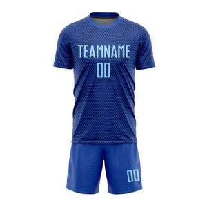 ชุดเสื้อฟุตบอลแบบซับลิเมชั่นสั่งทำพิเศษ สีน้ำเงินสำหรับผู้ชาย พิมพ์ชื่อทีม 00 ผ้าโพลีเอสเตอร์ระบายเหงื่อ ทรงสปอร์ต แขนสั้น - Product Image 1