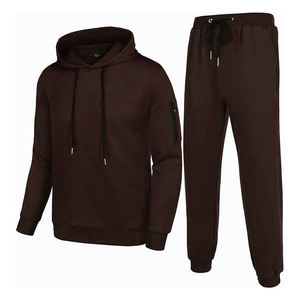 Ensemble de survêtement 2 pièces marron uni pour homme : sweat à capuche et pantalon de jogging à cordon – Tenue de sport décontractée - Product Image 1