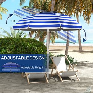 Ombrellone da Spiaggia Blue Stripe 5.7 con Regolazione Inclinazione, Altezza Regolabile, 2 Portabicchieri, Ganci, Ventilazione e Volant - per Viaggi - Product Image 5